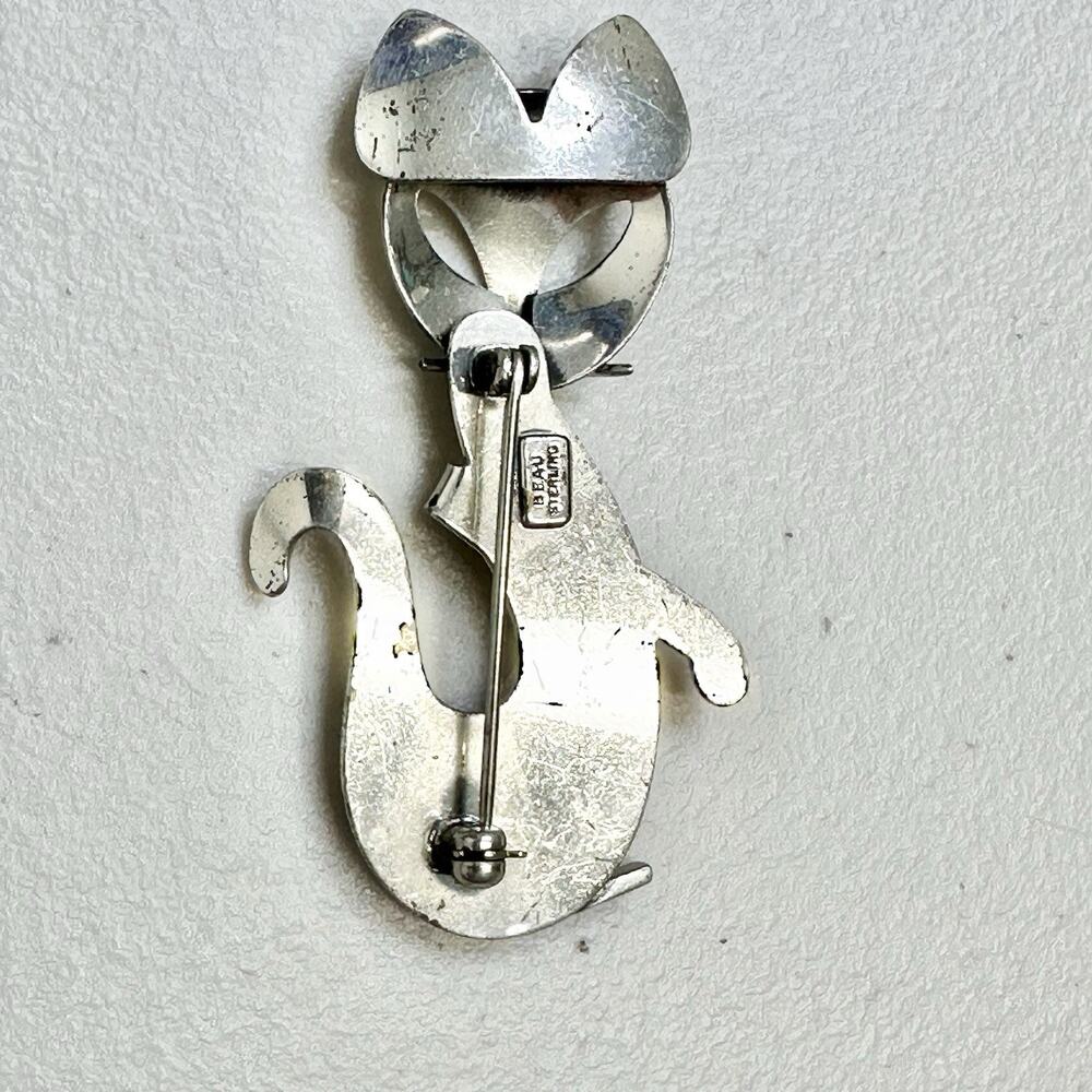 BEAU 925 Sterling Silver Vintage Modernist Cat Pin Brooch - Picture 3 of 6